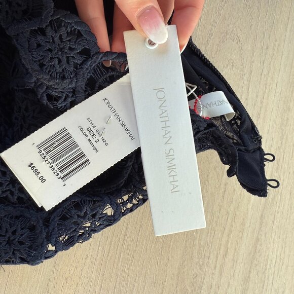 NWT Jonathan Simkhai Joy Navy Mini Dress Sz 2 Midnight Guipure Lace Scallop Hem - Picture 2 of 7